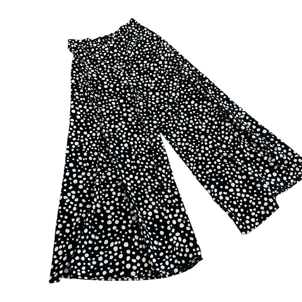 black and white high waisted lightweight super wide leg pants polka dot - Picture 3 of 14